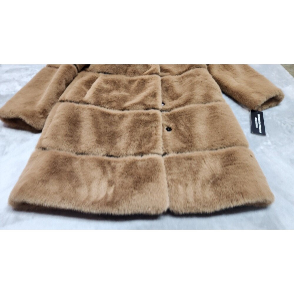 NWT Karl Legerfeld Women's Small Brown Long Faux Fur Coat - Picture 3 of 11